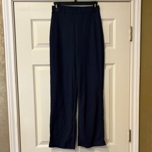 SHEIN Navy Textured Pull On Wide Leg Pants Size 6 Casual Comfy Stretch Chic